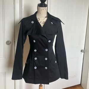 Betsey Johnson Black Pointed Collar Stretch Cotton Twill Jacket Size 4